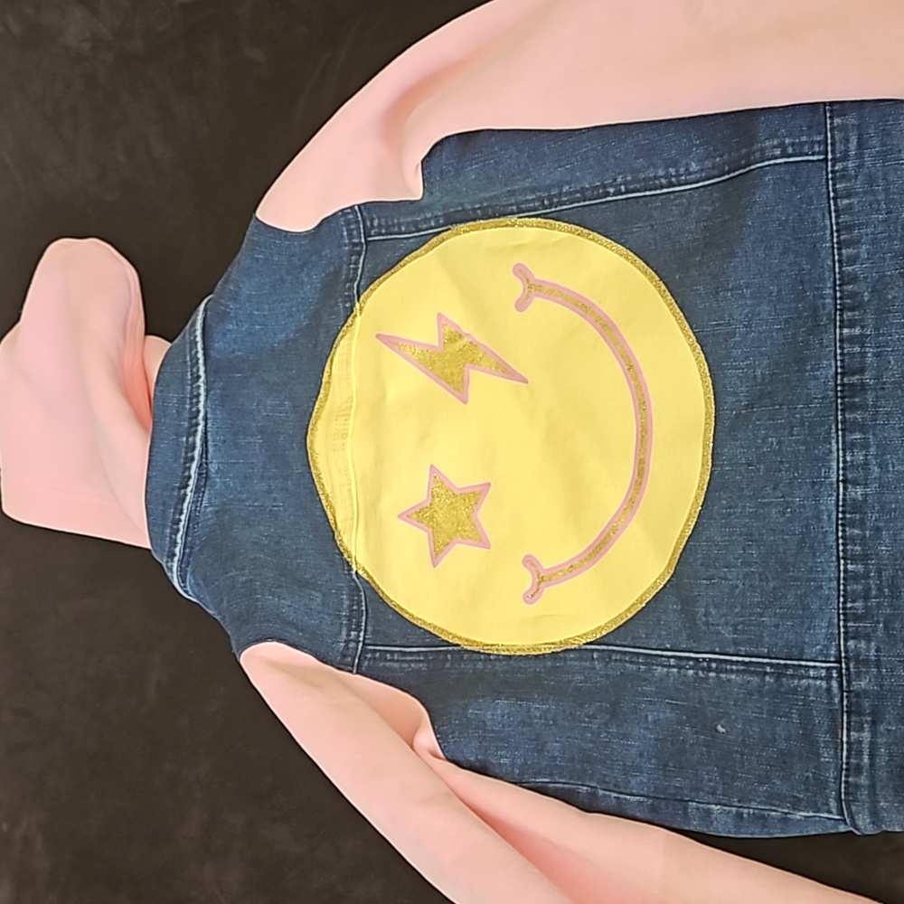 FABKIDS Denim hooded emoji Jean Jacket Sz M 8